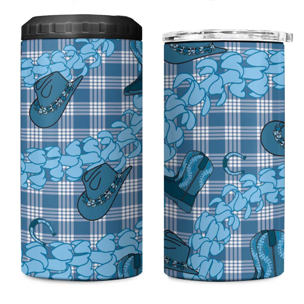 Cyan Palaka Hawaii Cowboy 4 in 1 Can Cooler Tumbler Puakenikeni Lei Paniolo Papale Seamless Vibes - Polynesian Pride