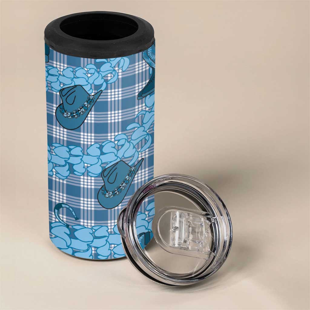 Cyan Palaka Hawaii Cowboy 4 in 1 Can Cooler Tumbler Puakenikeni Lei Paniolo Papale Seamless Vibes - Polynesian Pride