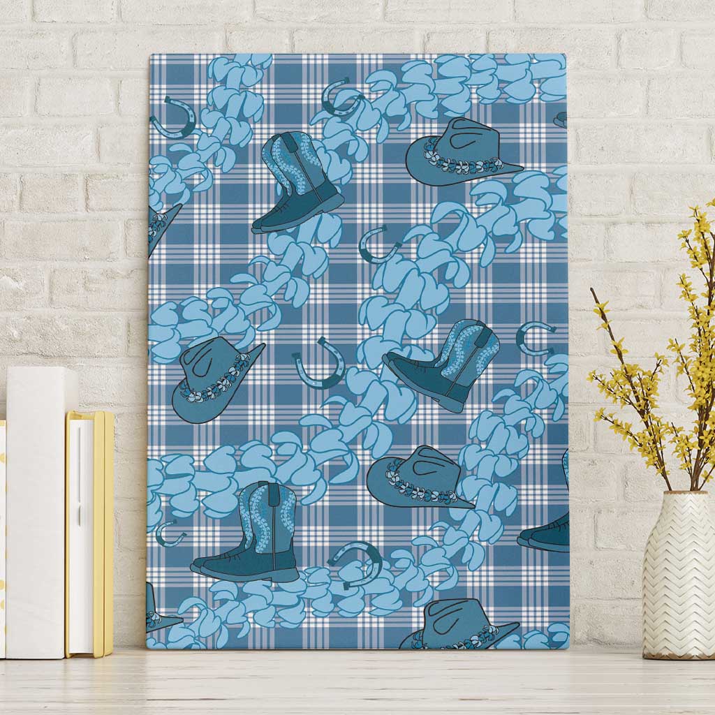 Cyan Palaka Hawaii Cowboy Canvas Wall Art Puakenikeni Lei Paniolo Papale Seamless Vibes - Polynesian Pride
