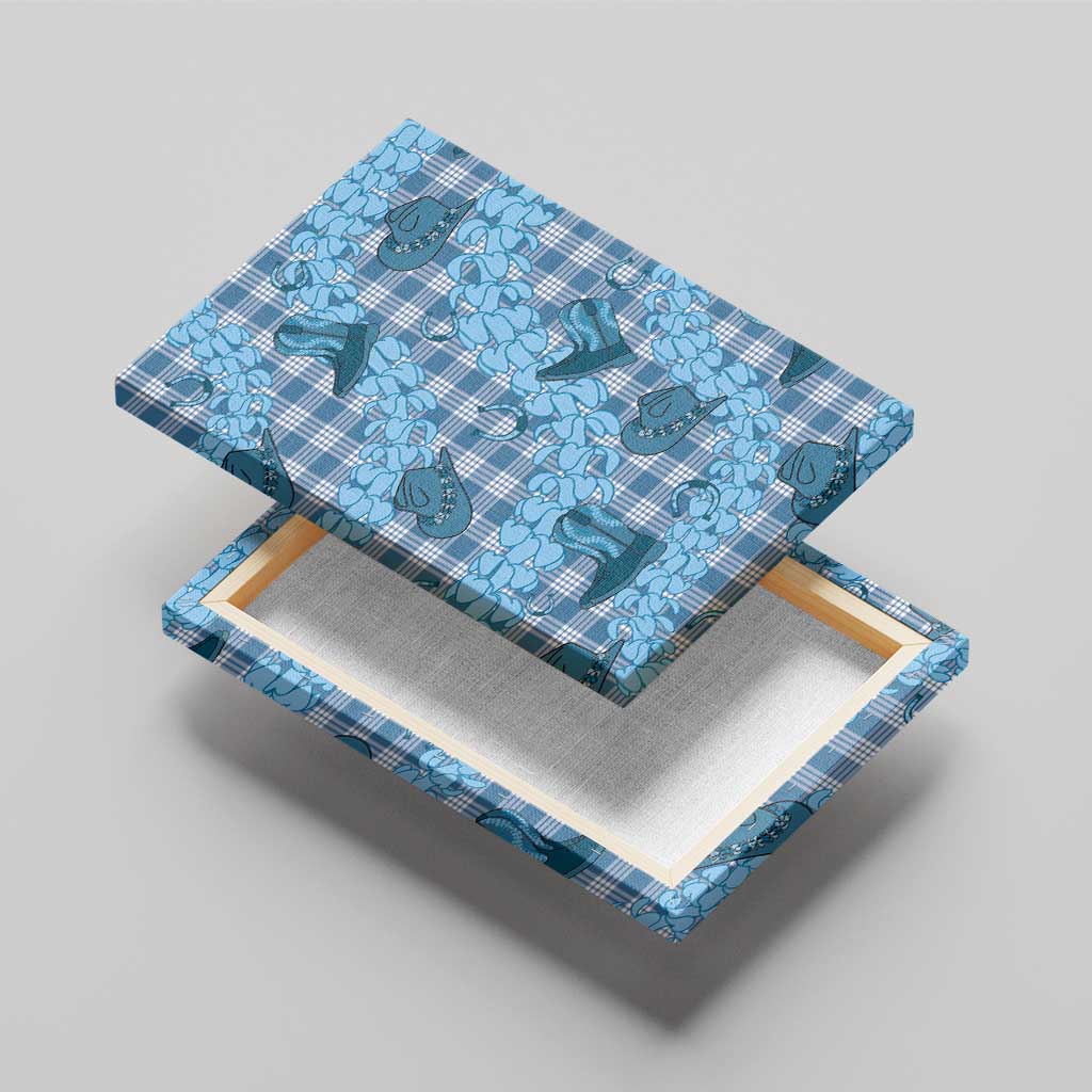 Cyan Palaka Hawaii Cowboy Canvas Wall Art Puakenikeni Lei Paniolo Papale Seamless Vibes - Polynesian Pride