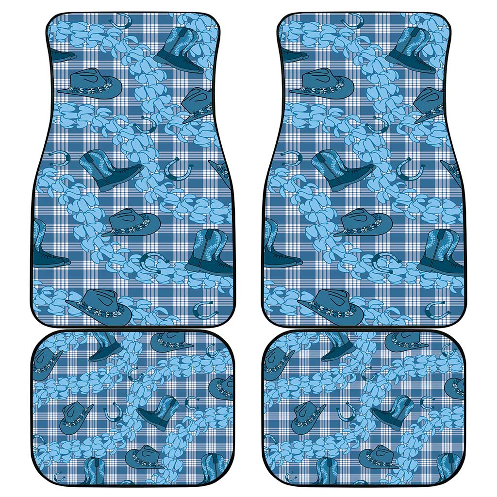 Cyan Palaka Hawaii Cowboy Car Mats Puakenikeni Lei Paniolo Papale Seamless Vibes - Polynesian Pride