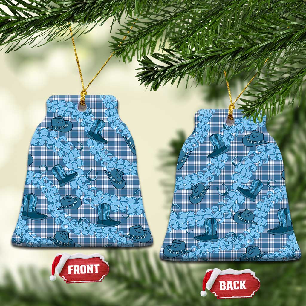 Cyan Palaka Hawaii Cowboy Ceramic Ornament Puakenikeni Lei Paniolo Papale Seamless Vibes - Polynesian Pride