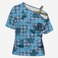 Cyan Palaka Hawaii Cowboy Cross Shoulder Shirt Puakenikeni Lei Paniolo Papale Seamless Vibes - Polynesian Pride