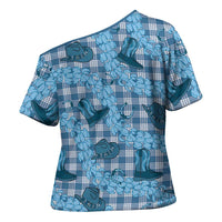 Cyan Palaka Hawaii Cowboy Cross Shoulder Shirt Puakenikeni Lei Paniolo Papale Seamless Vibes - Polynesian Pride