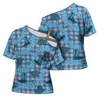 Cyan Palaka Hawaii Cowboy Cross Shoulder Shirt Puakenikeni Lei Paniolo Papale Seamless Vibes - Polynesian Pride