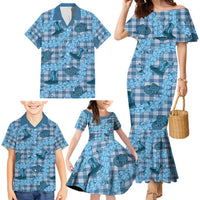 Cyan Palaka Hawaii Cowboy Family Matching Mermaid Dress and Hawaiian Shirt Puakenikeni Lei Paniolo Papale Seamless Vibes - Polynesian Pride