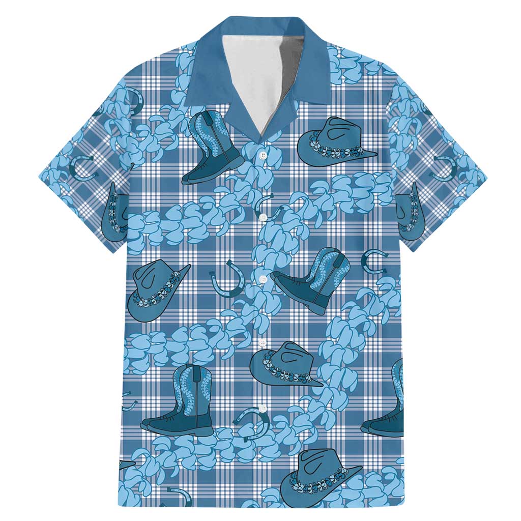 Cyan Palaka Hawaii Cowboy Family Matching Mermaid Dress and Hawaiian Shirt Puakenikeni Lei Paniolo Papale Seamless Vibes - Polynesian Pride