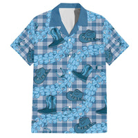 Cyan Palaka Hawaii Cowboy Family Matching Off The Shoulder Long Sleeve Dress and Hawaiian Shirt Puakenikeni Lei Paniolo Papale Seamless Vibes - Polynesian Pride