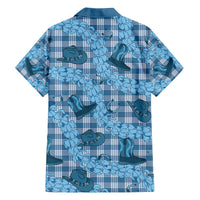 Cyan Palaka Hawaii Cowboy Family Matching Off The Shoulder Long Sleeve Dress and Hawaiian Shirt Puakenikeni Lei Paniolo Papale Seamless Vibes - Polynesian Pride