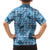 Cyan Palaka Hawaii Cowboy Family Matching Off Shoulder Short Dress and Hawaiian Shirt Puakenikeni Lei Paniolo Papale Seamless Vibes - Polynesian Pride