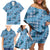 Cyan Palaka Hawaii Cowboy Family Matching Off Shoulder Short Dress and Hawaiian Shirt Puakenikeni Lei Paniolo Papale Seamless Vibes - Polynesian Pride