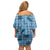 Cyan Palaka Hawaii Cowboy Family Matching Off Shoulder Short Dress and Hawaiian Shirt Puakenikeni Lei Paniolo Papale Seamless Vibes - Polynesian Pride
