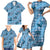 Cyan Palaka Hawaii Cowboy Family Matching Short Sleeve Bodycon Dress and Hawaiian Shirt Puakenikeni Lei Paniolo Papale Seamless Vibes - Polynesian Pride