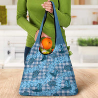 Cyan Palaka Hawaii Cowboy Grocery Bag Puakenikeni Lei Paniolo Papale Seamless Vibes - Polynesian Pride