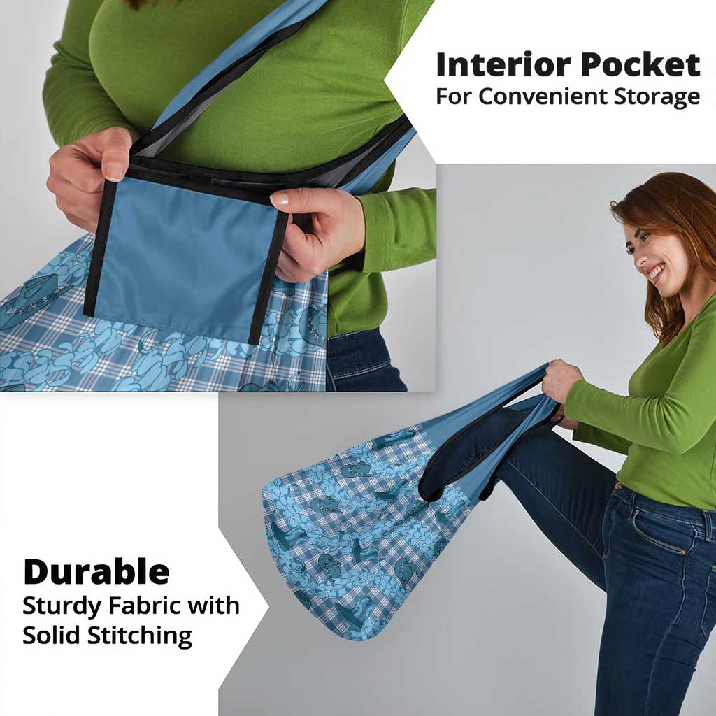 Cyan Palaka Hawaii Cowboy Grocery Bag Puakenikeni Lei Paniolo Papale Seamless Vibes - Polynesian Pride