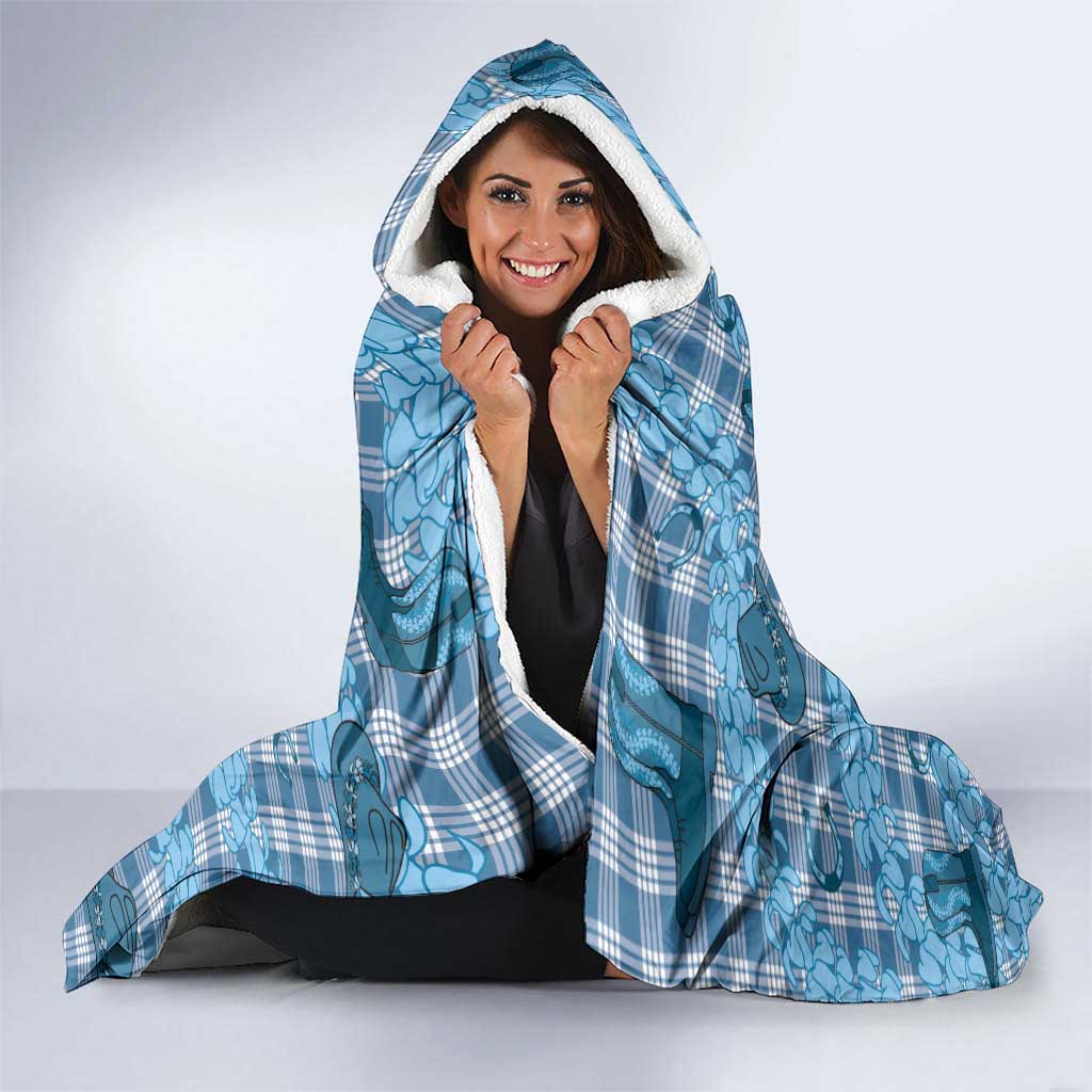 Cyan Palaka Hawaii Cowboy Hooded Blanket Puakenikeni Lei Paniolo Papale Seamless Vibes - Polynesian Pride