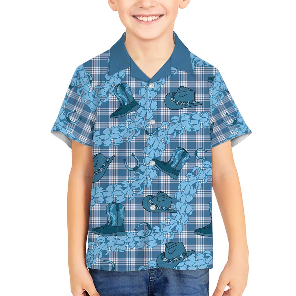 Cyan Palaka Hawaii Cowboy Kid Hawaiian Shirt Puakenikeni Lei Paniolo Papale Seamless Vibes - Polynesian Pride