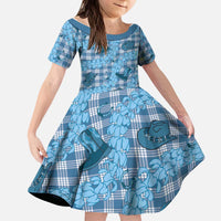 Cyan Palaka Hawaii Cowboy Kid Short Sleeve Dress Puakenikeni Lei Paniolo Papale Seamless Vibes - Polynesian Pride