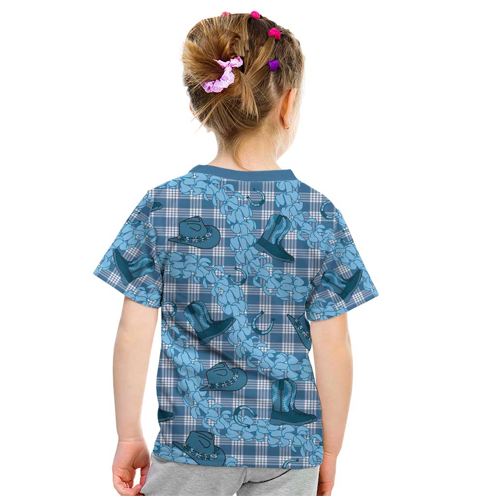 Cyan Palaka Hawaii Cowboy Kid T Shirt Puakenikeni Lei Paniolo Papale Seamless Vibes - Polynesian Pride