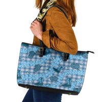 Cyan Palaka Hawaii Cowboy Leather Tote Bag Puakenikeni Lei Paniolo Papale Seamless Vibes - Polynesian Pride
