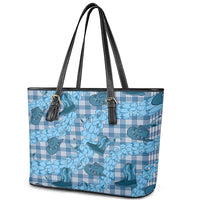 Cyan Palaka Hawaii Cowboy Leather Tote Bag Puakenikeni Lei Paniolo Papale Seamless Vibes - Polynesian Pride