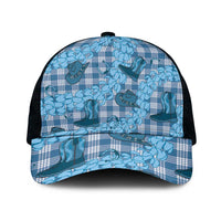 Cyan Palaka Hawaii Cowboy Mesh Trucker Cap Puakenikeni Lei Paniolo Papale Seamless Vibes - Polynesian Pride