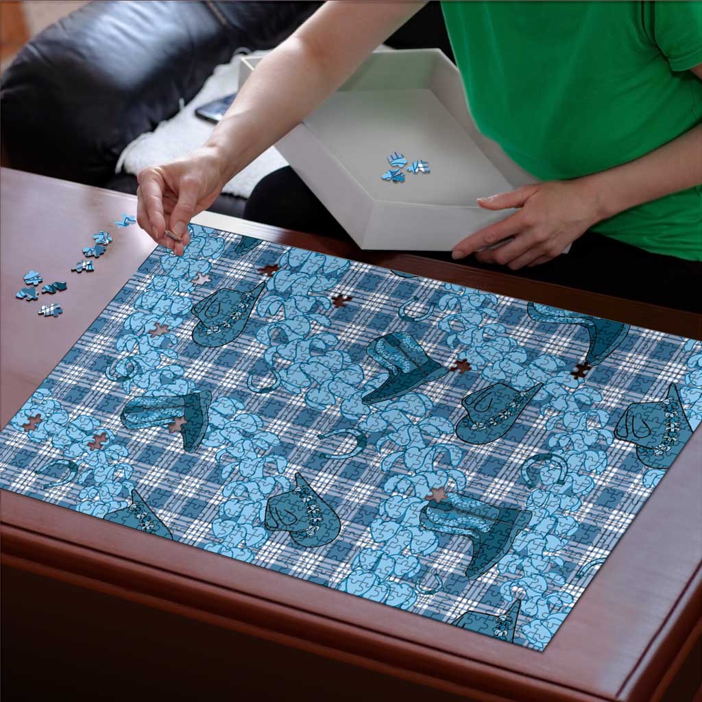 Cyan Palaka Hawaii Cowboy Puzzle Puakenikeni Lei Paniolo Papale Seamless Vibes - Polynesian Pride