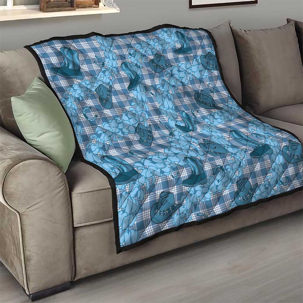 Cyan Palaka Hawaii Cowboy Quilt Puakenikeni Lei Paniolo Papale Seamless Vibes - Polynesian Pride