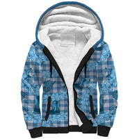 Cyan Palaka Hawaii Cowboy Sherpa Hoodie Puakenikeni Lei Paniolo Papale Seamless Vibes - Polynesian Pride
