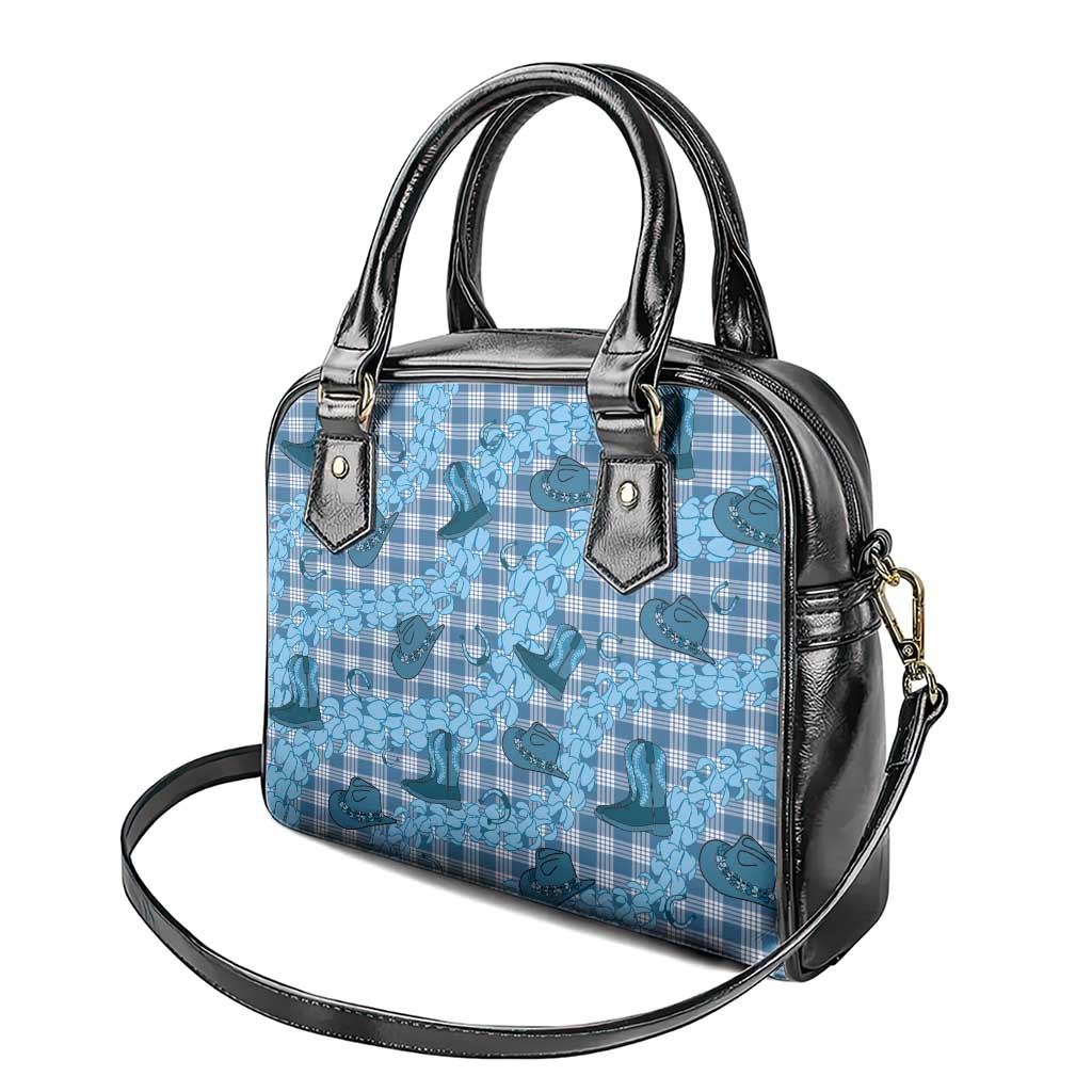 Cyan Palaka Hawaii Cowboy Shoulder Handbag Puakenikeni Lei Paniolo Papale Seamless Vibes - Polynesian Pride