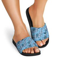 Cyan Palaka Hawaii Cowboy Slide Sandals Puakenikeni Lei Paniolo Papale Seamless Vibes - Polynesian Pride