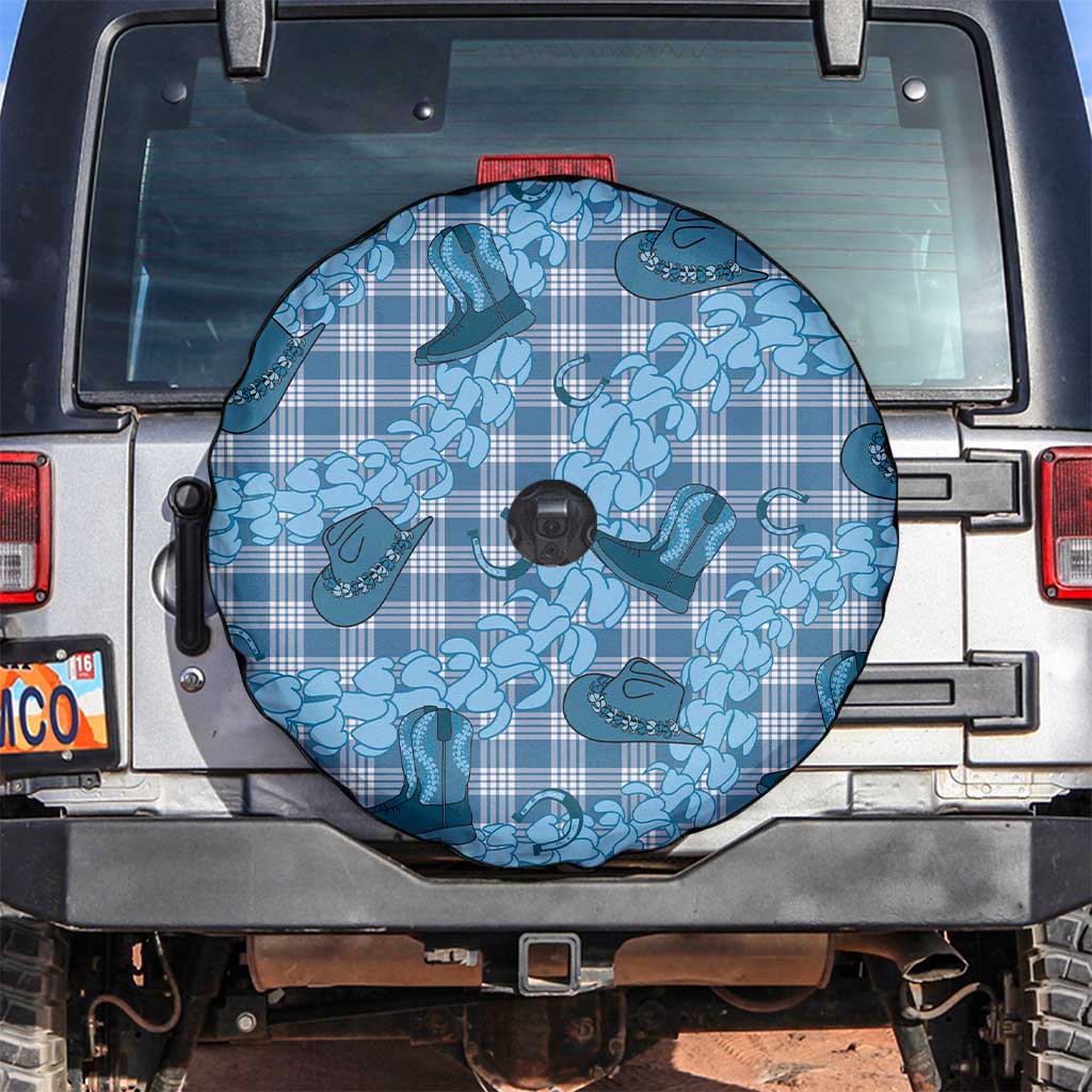 Cyan Palaka Hawaii Cowboy Spare Tire Cover Puakenikeni Lei Paniolo Papale Seamless Vibes - Polynesian Pride