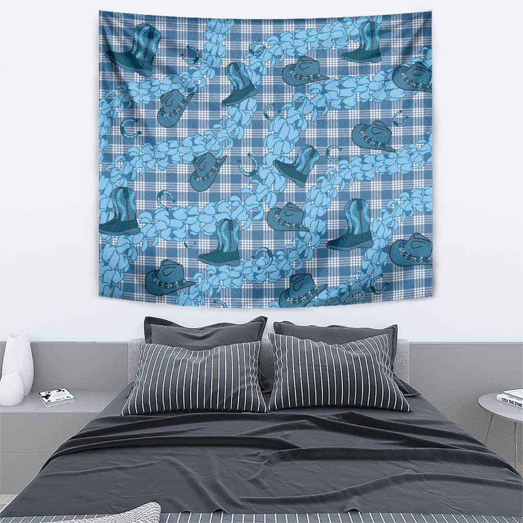 Cyan Palaka Hawaii Cowboy Tapestry Puakenikeni Lei Paniolo Papale Seamless Vibes - Polynesian Pride