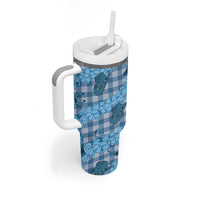 Cyan Palaka Hawaii Cowboy Tumbler With Handle Puakenikeni Lei Paniolo Papale Seamless Vibes - Polynesian Pride
