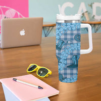 Cyan Palaka Hawaii Cowboy Tumbler With Handle Puakenikeni Lei Paniolo Papale Seamless Vibes - Polynesian Pride