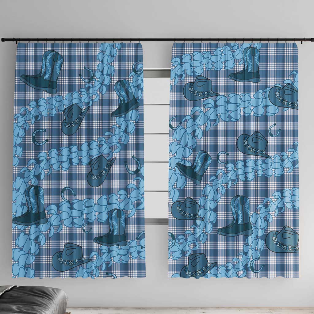 Cyan Palaka Hawaii Cowboy Window Curtain Puakenikeni Lei Paniolo Papale Seamless Vibes - Polynesian Pride
