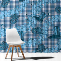 Cyan Palaka Hawaii Cowboy Window Curtain Puakenikeni Lei Paniolo Papale Seamless Vibes - Polynesian Pride