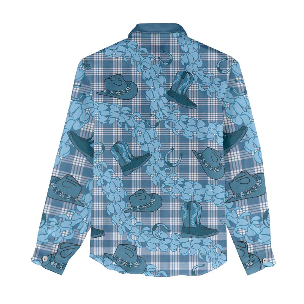 Cyan Palaka Hawaii Cowboy Women Casual Shirt Puakenikeni Lei Paniolo Papale Seamless Vibes - Polynesian Pride