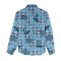 Cyan Palaka Hawaii Cowboy Women Casual Shirt Puakenikeni Lei Paniolo Papale Seamless Vibes - Polynesian Pride