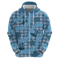 Cyan Palaka Hawaii Cowboy Zip Hoodie Puakenikeni Lei Paniolo Papale Seamless Vibes - Polynesian Pride