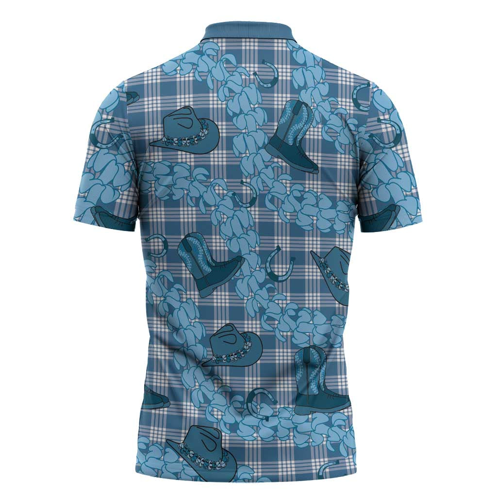 Cyan Palaka Hawaii Cowboy Zipper Polo Shirt Puakenikeni Lei Paniolo Papale Seamless Vibes - Polynesian Pride