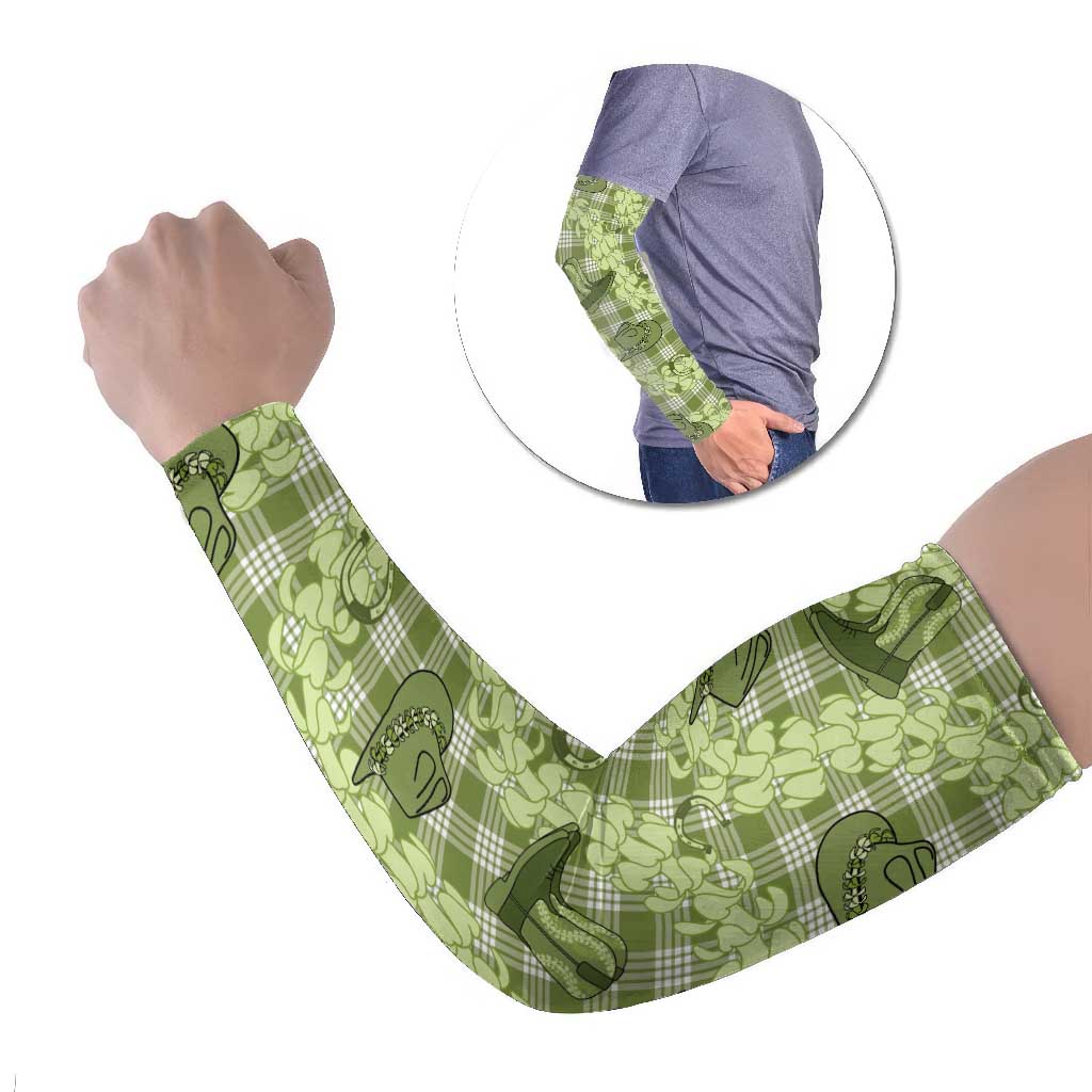 Lime Palaka Hawaii Cowboy Arm Sleeves Puakenikeni Lei Paniolo Papale Seamless Vibes - Polynesian Pride