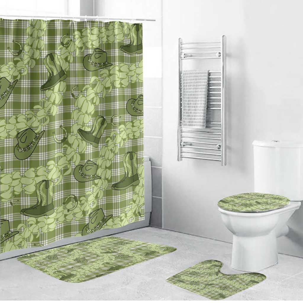 Lime Palaka Hawaii Cowboy Bathroom Set Puakenikeni Lei Paniolo Papale Seamless Vibes - Polynesian Pride