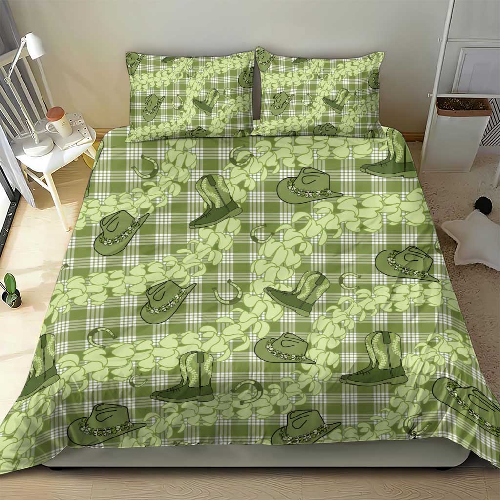 Lime Palaka Hawaii Cowboy Bedding Set Puakenikeni Lei Paniolo Papale Seamless Vibes - Polynesian Pride