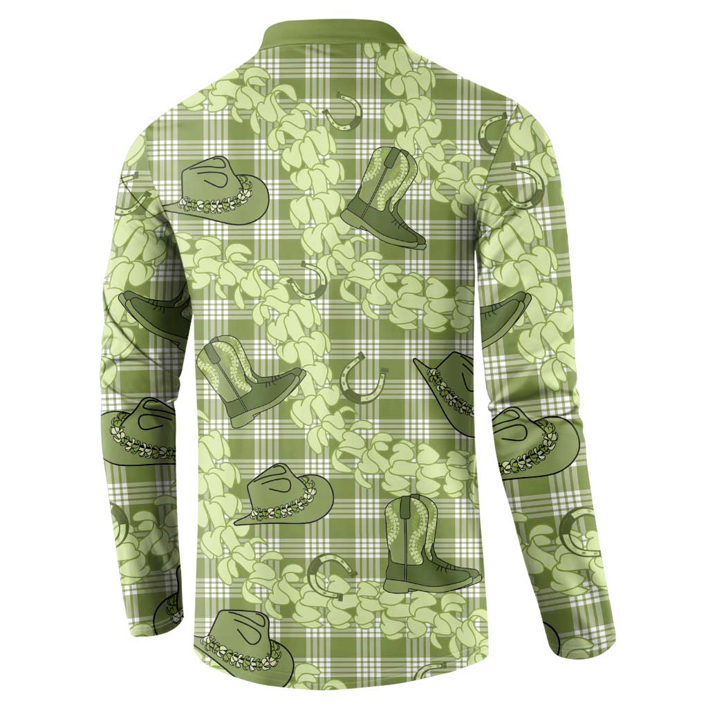 Lime Palaka Hawaii Cowboy Button Sweatshirt Puakenikeni Lei Paniolo Papale Seamless Vibes - Polynesian Pride