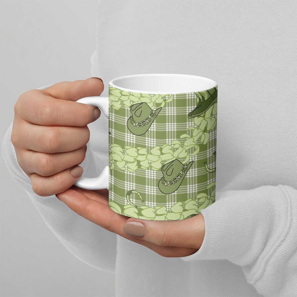 Lime Palaka Hawaii Cowboy Ceramic Mug Puakenikeni Lei Paniolo Papale Seamless Vibes - Polynesian Pride