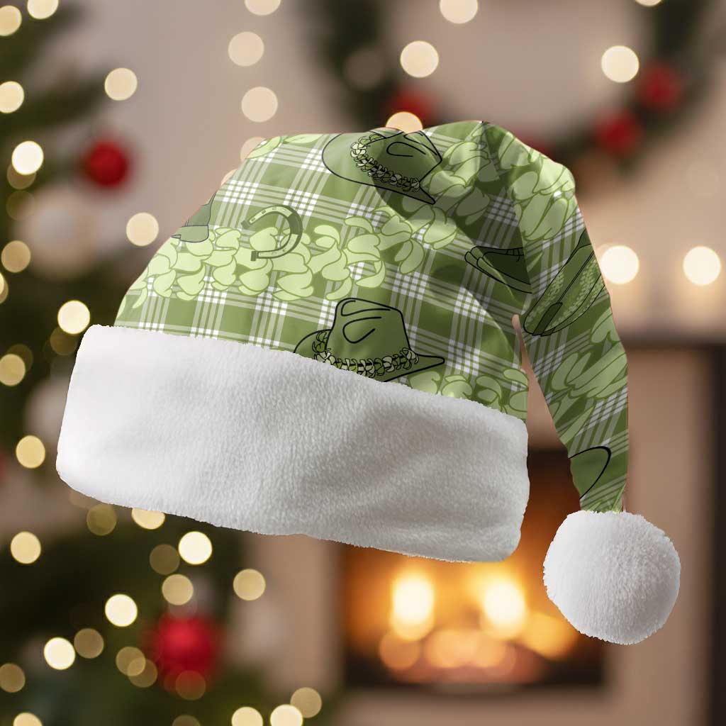 Lime Palaka Hawaii Cowboy Christmas Santa Hat Puakenikeni Lei Paniolo Papale Seamless Vibes - Polynesian Pride