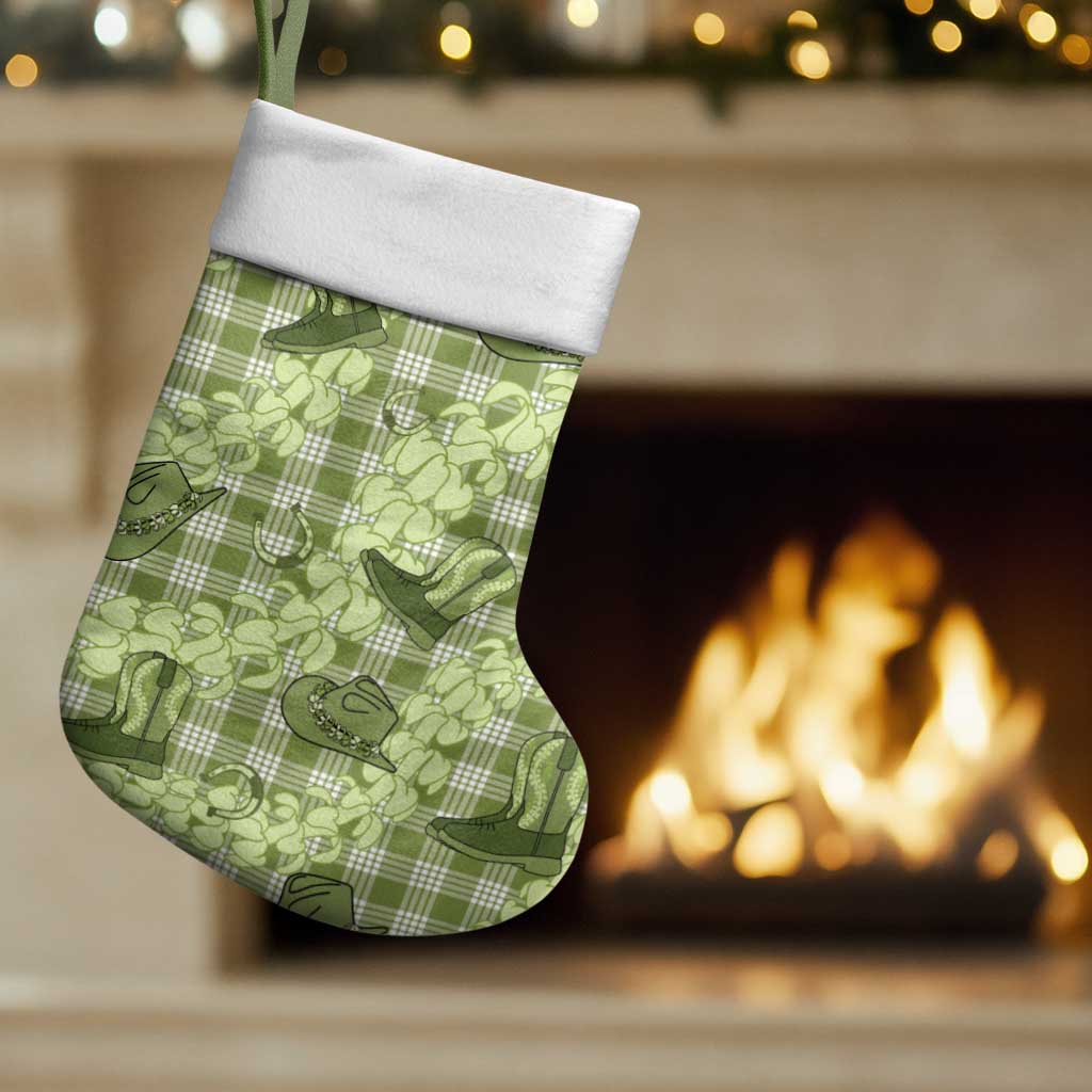 Lime Palaka Hawaii Cowboy Christmas Stocking Puakenikeni Lei Paniolo Papale Seamless Vibes - Polynesian Pride