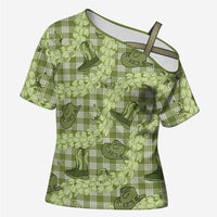 Lime Palaka Hawaii Cowboy Cross Shoulder Shirt Puakenikeni Lei Paniolo Papale Seamless Vibes - Polynesian Pride
