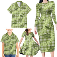 Lime Palaka Hawaii Cowboy Family Matching Long Sleeve Bodycon Dress and Hawaiian Shirt Puakenikeni Lei Paniolo Papale Seamless Vibes - Polynesian Pride